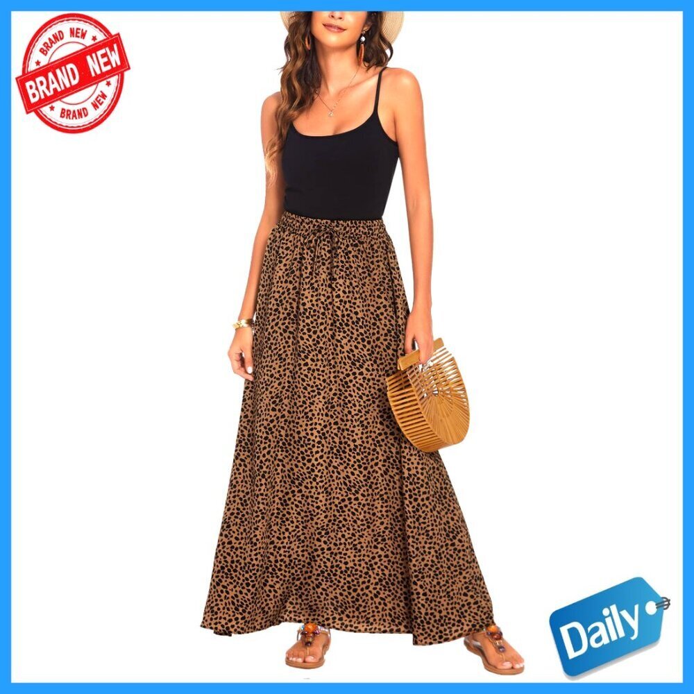 Maxi Skirt Pleated Elastic High Waist Flowy Chiffon Beach Casual